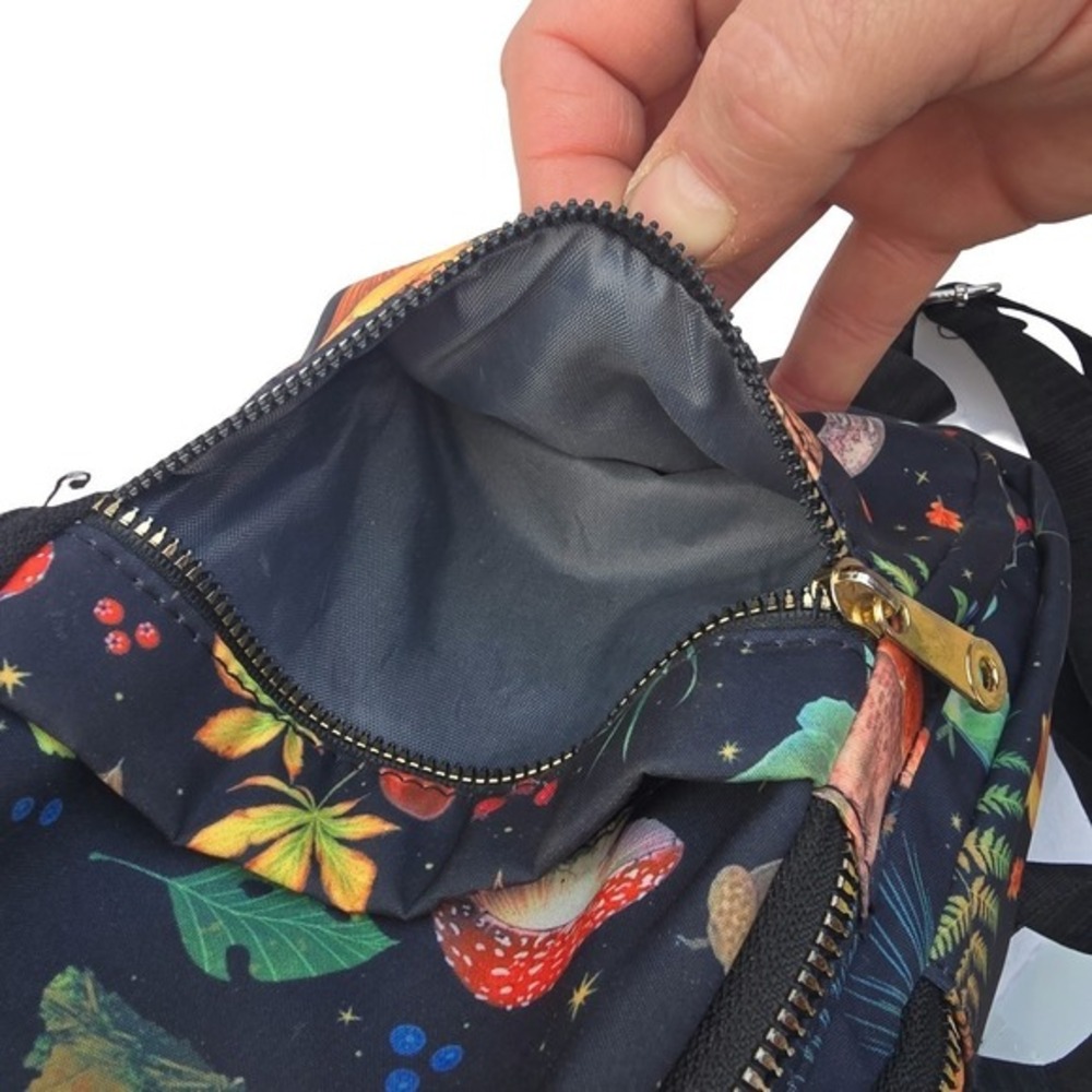 Mushroom Print Crossbody Bag Jingpin‎ Nylon Black Adjustable Strap Zipper - Picture 8 of 8